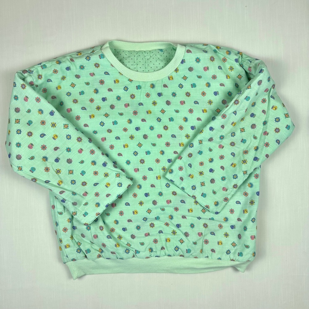 Vintage Reversible Quilted Pullover Top Mint Green Paisley Polka Dot Floral - Picture 5 of 8